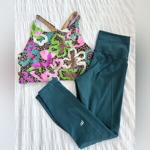 Fabletics Set Size Small Bra XS Leggings Powerhold Leopard Cheetah Matching